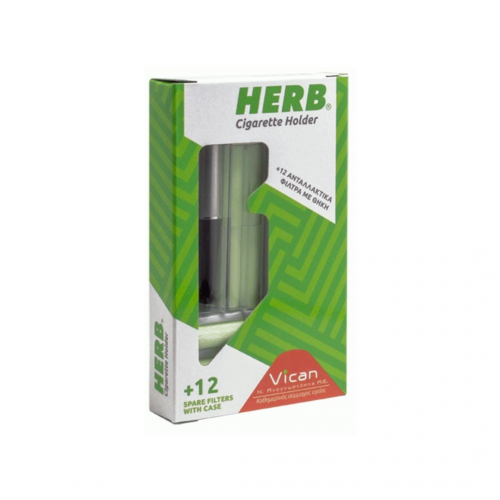 VICAN Herb Cigarette Holder Μαύρο Χρώμα & 12 Ανταλλακτικά Φίλτρα με Θήκη